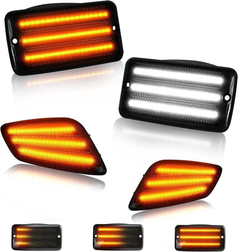 Best View LED Side Marker Lights for 1997-2006 Jeep Wrangler TJ: 4PCS Smoked Lens Bumper Turn Signal Light Dynamic Amber Signal Light, LED Side Marker Assembly, Fender Corner Lights - Image 1